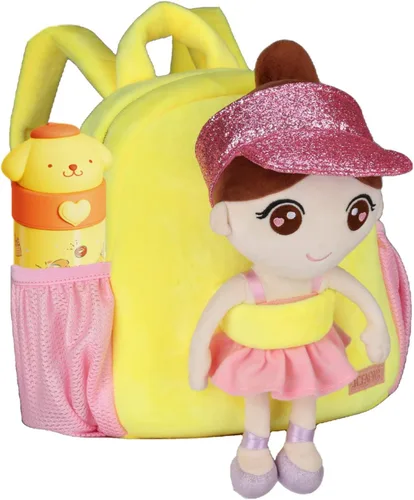 Vista 4 de JCFAFWR Mochilas para niñas de 2 a 4 años, mochila ligera y bonita para niños, mochila desmontable de felpa para preescolar, amarillo-M, Mochila