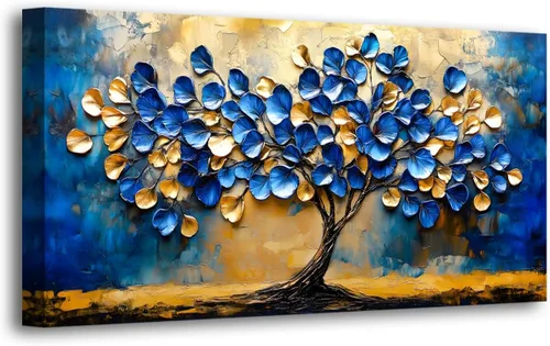 Vista 23 de Cuadros de bosque azul para pared, arte de pared para sala de estar, dormitorio, bosque impreso para decoración del hogar, arte abstracto de niebla
