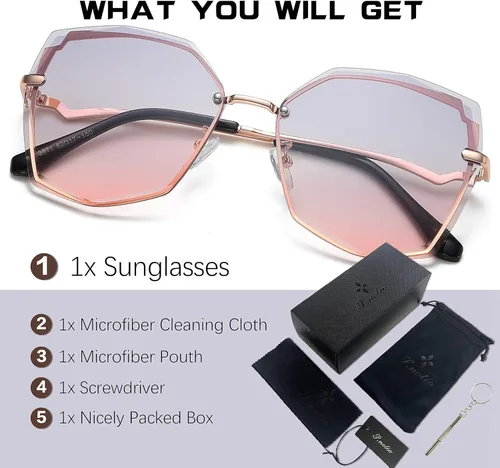 Vista 2 de Gafas de sol SNOTIO para mujer diseño poligonal moderno de gran tamaño diseño moderno degradado protección UV400 montura de metal lentes octagonales