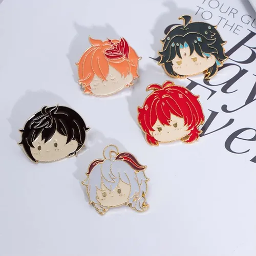 Vista 3 de Genshin Impact Pins 12 piezas broche Genshin Impact Cosplay regalo para fanáticos Venti Hu Tao Klee Tartaglia Xiao Ganyu Plástico Sin gemas