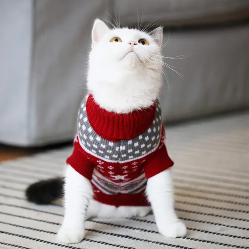 Vista 3 de Suéteres de Navidad para perros, ropa de invierno para mascotas, ropa de Navidad, abrigos cálidos clásicos, renos, copos de nieve, suéter de rombos