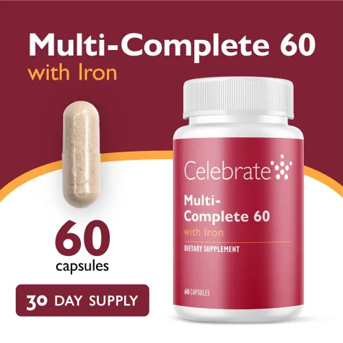 Vista 2 de Celebrate Vitamins Multi-Complete, 60mg Hierro – Multivitamínico bariátrico diario para pacientes con gastrectomía de manga y cirugía de bypass