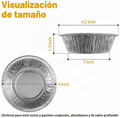 Vista 2 de Mini moldes de papel de aluminio de 4 pulgadas, 50 unidades, mini latas desechables para tartas, panaderías, cafeterías, restaurantes, mini moldes