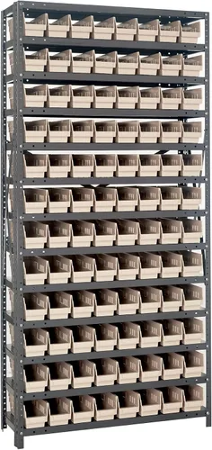 Vista 559 de Quantum QSBU-245BK Heavy Duty Shelving Unit with (7) Shelves and (24) QUS245 Black Bins for Garage Warehouse Storage Distribution 400 lb Load