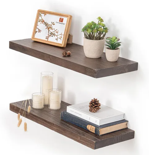 Vista 60 de Estantes flotantes para decoración de pared, estantes rústicos de madera recuperada de 24 x 8 pulgadas, estantes de montaje en pared resistentes