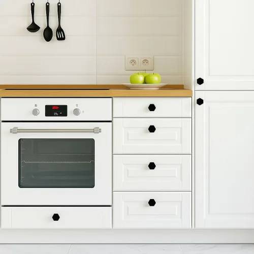 Vista 7 de Paquete de 6 pomos negros para cajones de tocador, perillas hexagonales de 1-1/4 pulgadas para armario de cocina, baño, acabado negro mate