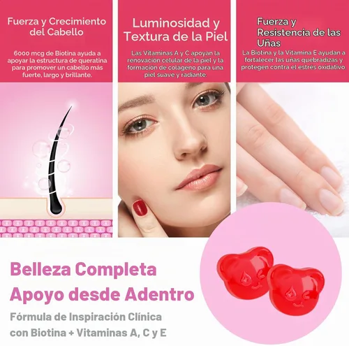 Vista 6 de Biobor Gomitas para el cabello, piel y uñas, 6000 mcg de biotina