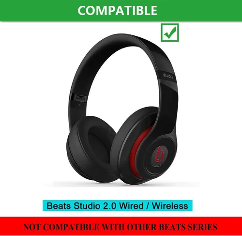 Vista 2 de Beats Studio 2.0 Almohadillas de repuesto para auriculares JECOBB con piel de proteína y espuma viscoelástica para Beats Studio 2 con Negro
