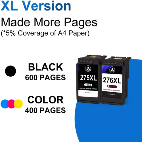 Vista 3 de PG-275XL CL-276XL Cartuchos de tinta de repuesto para Canon Ink 275 276 PG275XL CL276XL Compatible con impresoras PIXMA TS3500 TS3522 TS3520 TS3720