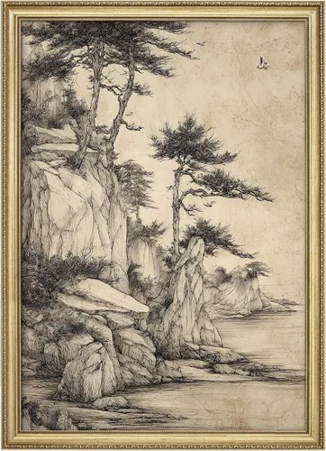 Vista 121 de MUDECOR Lienzo enmarcado prémium para pared, pinos nevados en bosque de invierno, ilustraciones modernas, arte contemporáneo, escénico, divertido