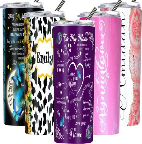 Vista 12 de Vaso delgado personalizado con tapas y pajitas con nombre impreso, vasos aislados personalizados de 20 onzas para mamá, mujeres y hombres