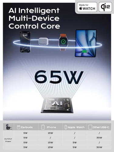 Vista 8 de Estación de carga inalámbrica magnética Qi2 4 en 1, cargador rápido de 15 W con módulo de carga hecho para Apple Watch, para iPhone 17-12 Series