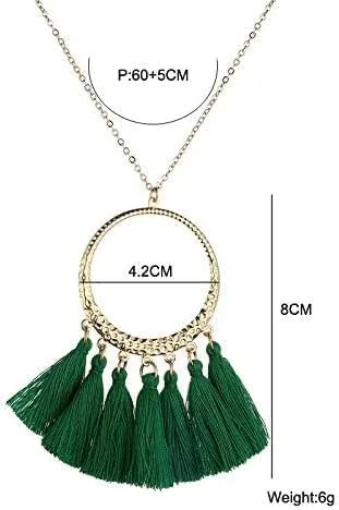 Vista 7 de KAZANA Conjunto de 5 piezas de joyería de moda larga borla collar de mujer círculo redondo dorado Boho Vintage declaración flecos collar bohemio