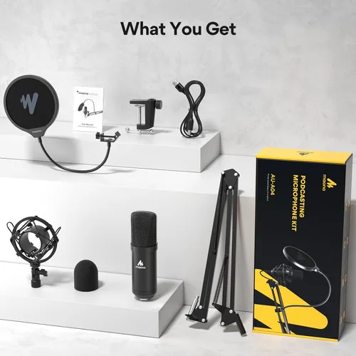 Vista 9 de Kit de micrófono USB de 192 KHZ/24 BIT Plug & Play MAONO AU-A04 USB para computadora, micrófono cardioide de condensador con chipset de sonido