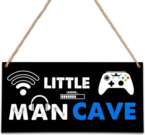 Vista 9 de Letrero de madera para colgar en la puerta de Little Man Cave, All-Star Sports - Decoración para colgar en la puerta, decoración para niños