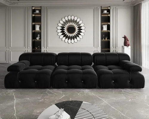 Vista 15 de JACH - Sofá modular convertible de 104 pulgadas, sofás minimalistas de terciopelo de mediados de siglo, sofá ancho de 3 asientos moderno de lujo