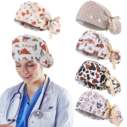 Vista 19 de 6 gorras de uniforme médico con lazo para mujer, sombreros de enfermería con botones ajustables para atar en la espalda, gorra de trabajo