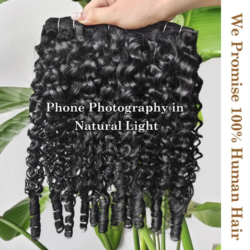 Vista 6 de ALLRUN Paquetes de cabello humano rizado birmano, 3 piezas de 14, 16, 18 pulgadas, paquetes de cabello humano rizado crudo con extremos en espiral