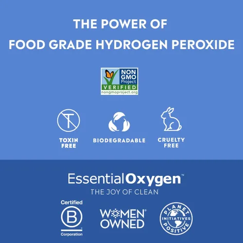 Vista 3 de Essential Oxygen, Peróxido de hidrógeno de grado alimenticio, 8 + 32 onzas líquidas, limpiador natural, 3%, spray de 1 a 8 onzas líquidas y 1