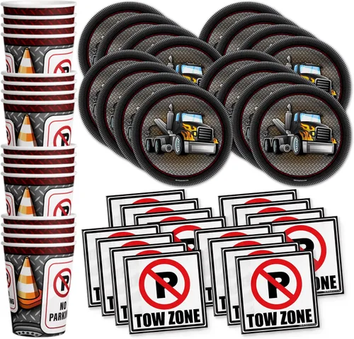 Vista 17 de Juego de suministros para fiesta de cumpleaños de motociclistas, platos, servilletas, vasos, vajilla para 16