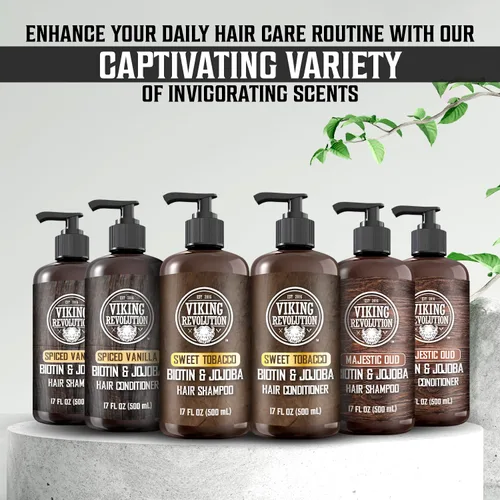 Vista 7 de Viking Revolution Majestic Oud - Juego de champú y acondicionador para hombre con biotina y aceite de jojoba, champú natural para el cabello