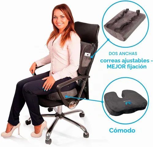 Vista 2 de Cojín para asiento (espuma viscoelástica ortopédica y lumbar, 2 unidades), color gris oscuro 2 pcs
