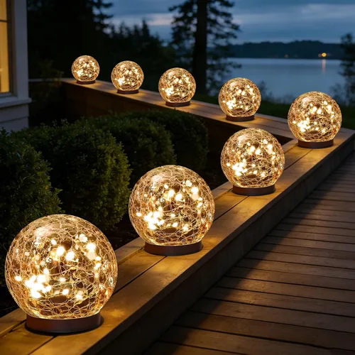 Vista 12 de MLKNK Luces solares de globo para exteriores, impermeables, bolas solares, luces solares de jardín, orbes para exteriores, paquete de 2 bolas