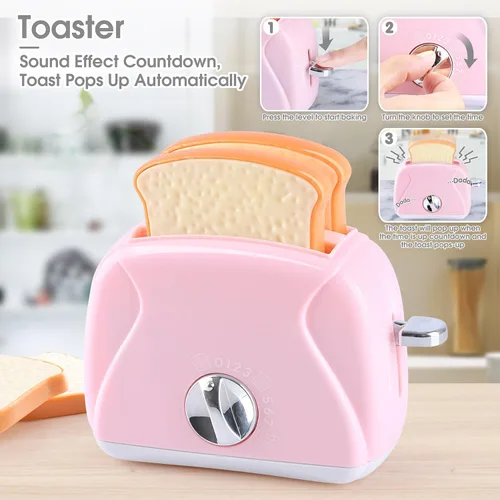 Vista 5 de Juegos de cocina para niños, accesorios de cocina para niños de 4 a 8 años, juguetes de electrodomésticos de cocina, licuadora, cafetera