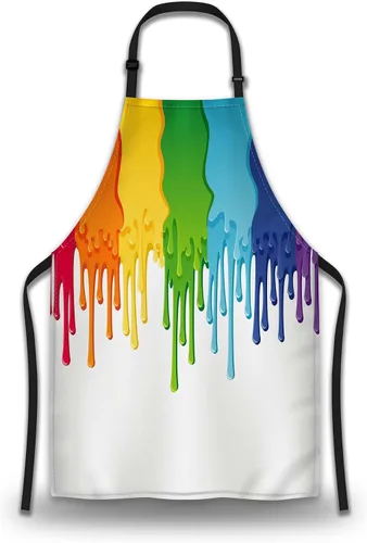 Vista 34 de Delantal de Ama de Casa para Mujeres Gato Colorido Abstracto Divertido Delantales para Hombres para Cocina Cocinar Restaurante BBQ Pintura
