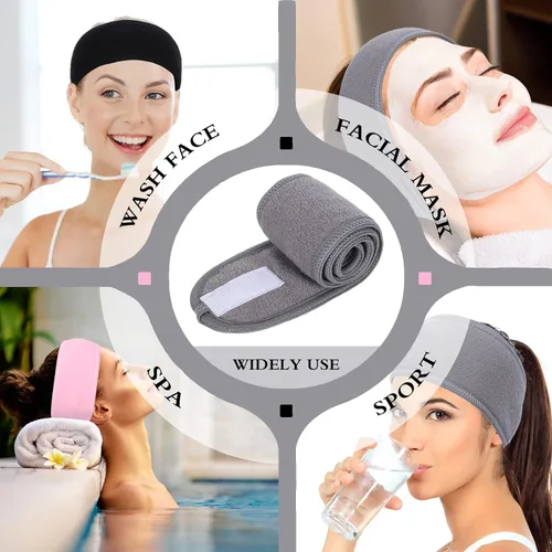 Vista 7 de Whaline Diademas faciales de spa, 3 piezas, diadema de tela de toalla suave y ajustable para lavado de cara, ducha, cubierta facial, yoga