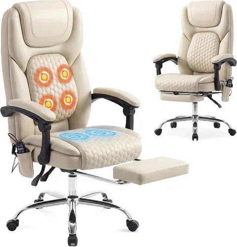 Vista 12 de MALOL Silla de oficina de masaje de 300 libras, silla de escritorio grande y alta con 3 niveles de calor y reposapiés, silla ejecutiva ergonómica