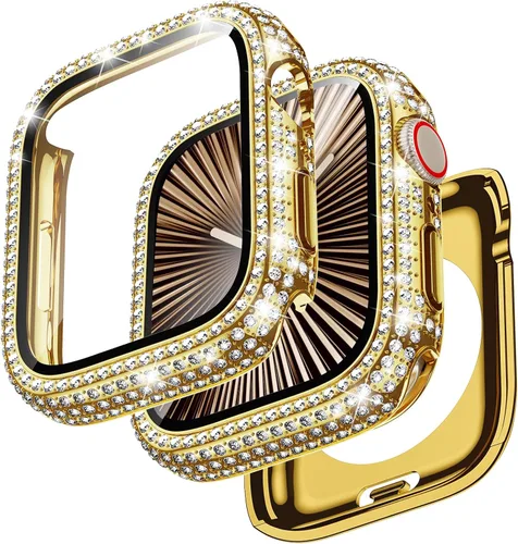 Vista 12 de Goton Funda de 40 mm impermeable con brillo para Apple Watch, protector de pantalla SE 3/2/1, Serie 6/5/4 de 40 mm, parachoques frontal de PC