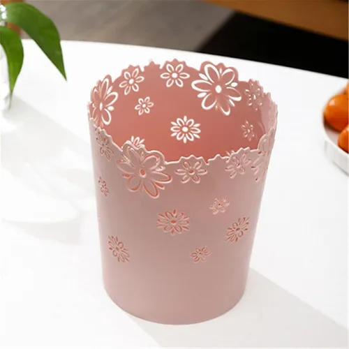 Vista 6 de Emivery 2 cestas de plástico con forma de flor hueca sin tapa, papelera creativa, papelera (rosa, M+S)