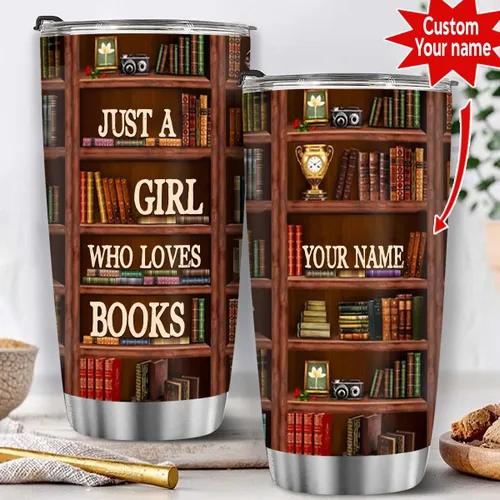 Vista 2 de T40413 - Taza personalizada para amantes de los libros, taza de café con texto en inglés "Just A Girl Loves Book", regalo para mujeres y niñas