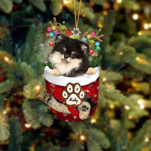 Vista 149 de Adornos personalizados de Pug cervatillo – Decoración personalizada para árbol de Navidad con patas de bolsillo de nieve