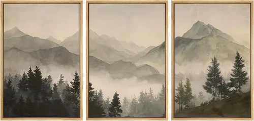 Vista 15 de SIGNWIN Lienzo enmarcado para pared, juego de arte de campos pastorales, flores silvestres, campo rústico, paisaje, floral, ilustraciones modernas