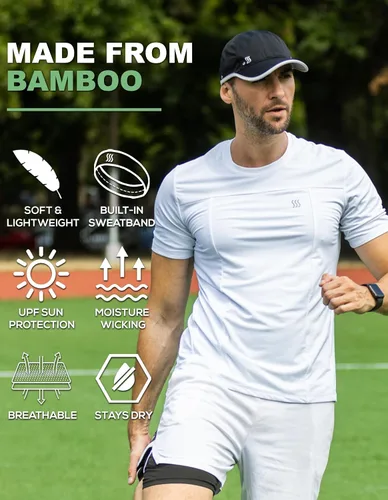 Vista 2 de SAAKA Gorro deportivo ligero para hombres. Secado rápido, se mantiene fresco. Lo mejor para correr, tenis, golf y entrenamiento.