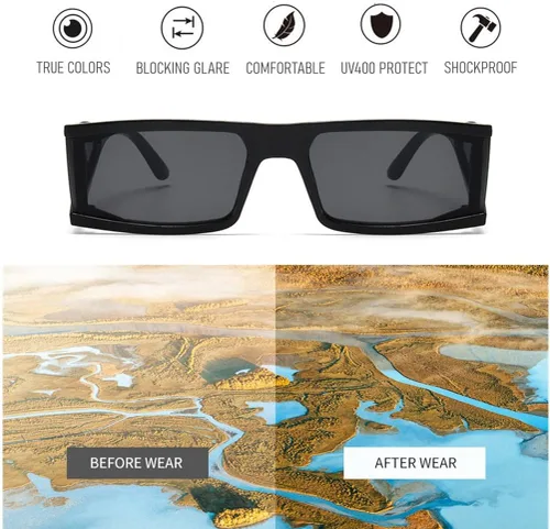 Vista 4 de BAWUYI Y2K - Lentes de sol de los años 2000 para hombres y mujeres, gafas cibernéticas futuristas con lente lateral, punk, deportes, cuadradas