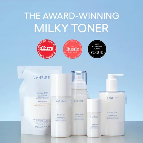 Vista 6 de LANEIGE Tónico e hidratante para la piel en crema: Tóner lechoso coreano ligero y recargable con ceramida y péptido para hidratación, reafirmación