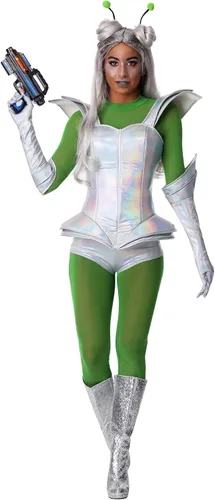 Vista 7 de Disfraz de bebé alienígena galático para mujer, atuendo prismático, traje de Halloween extraterrestre para mujer
