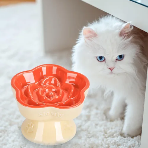 Vista 6 de S&Q's CERAMICS Tazón de Alimentación Lenta Elevado para Gatos, Tazón de Comida de Cerámica y Vidrio para Perros Pequeños de Alimentación Lenta
