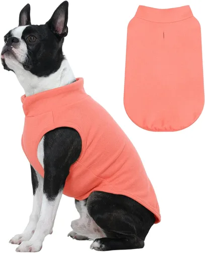 Vista 10 de FUAMEY Chaleco de forro polar para perros pequeños, sudaderas cálidas y elásticas para perros con agujero para correa, suéter suave de cuello alto