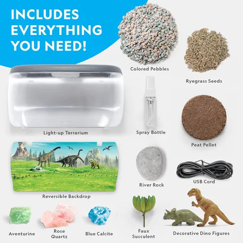 Vista 6 de National Geographic - Kit de terrario iluminado para niños, construye un hábitat de dinosaurios con plantas reales y piedras preciosas, kit