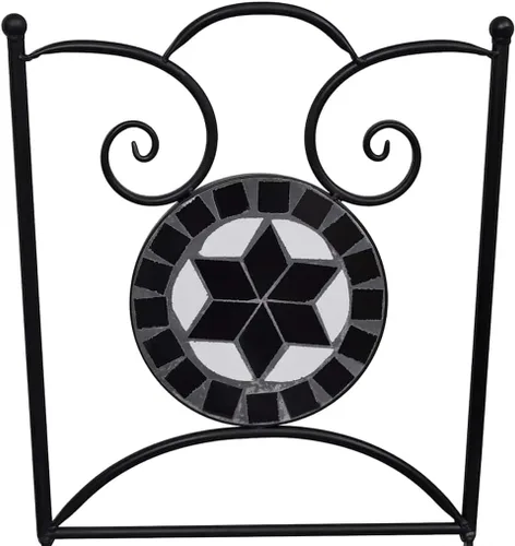 Vista 5 de vidaXL Juego de 2 sillas plegables de mosaico bistró, asientos de cerámica en blanco y negro, marco de hierro con recubrimiento de polvo, asientos