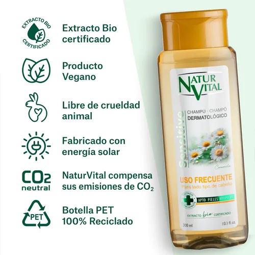 Vista 5 de Natur Vital Champú Sensible Uso Frecuente Manzanilla – 10.1 fl oz (7349S)