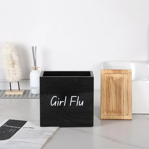 Vista 5 de GoFika Soporte de tampón para baño Organizador de productos femeninos Contenedor de almohadilla con tapa negra Caja de almacenamiento de cosas