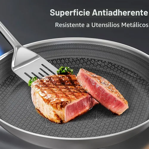 Vista 2 de COOKER KING Juego de utensilios de cocina de acero inoxidable, juego de ollas y sartenes antiadherentes, utensilios de cocina de cerámica híbrida