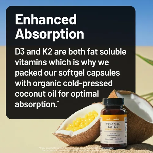 Vista 21 de NatureWise Vitamina D3 1000UI + K2 (MK7) 100mcg con aceite de coco orgánico extra virgen - Apoya la absorción de calcio, la salud ósea e inmune