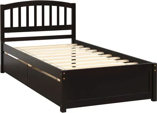 Vista 3 de Harper & Bright Designs Cama de almacenamiento de madera con dos cajones y cabecera, color espresso