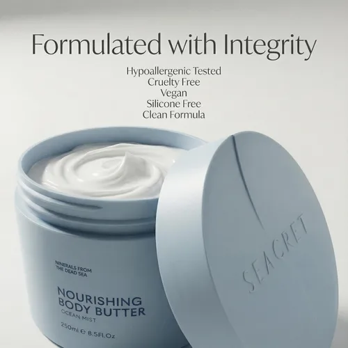 Vista 6 de SEACRET Body Butter - Una rica crema hidratante corporal con manteca de karité, manteca de cacao, vitaminas E y C y minerales del mar muerto